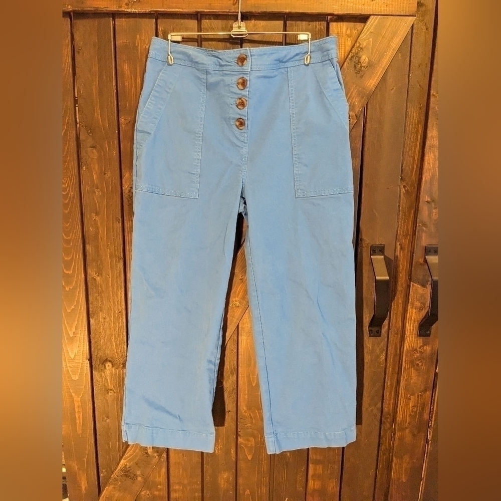 BODEN Beaufort bright blue button front cropped wide leg pants, size 8